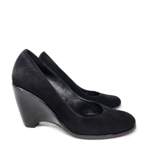 Cole Haan Air Black Suede Patent Leather Wrapped Wedge Heel Pumps - Picture 3 of 11